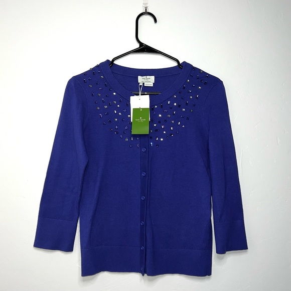 NEW Kate Spade Size Small New York Tokyo Grid Cardigan Emperoblue Knit Sweater - Picture 1 of 9